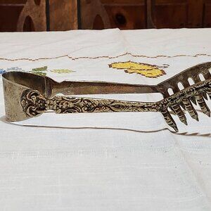 Vintage Silverplated Ice Tongs Sugar Cube Tongs Scrollwork & 6 Claw Bird Feet 7'